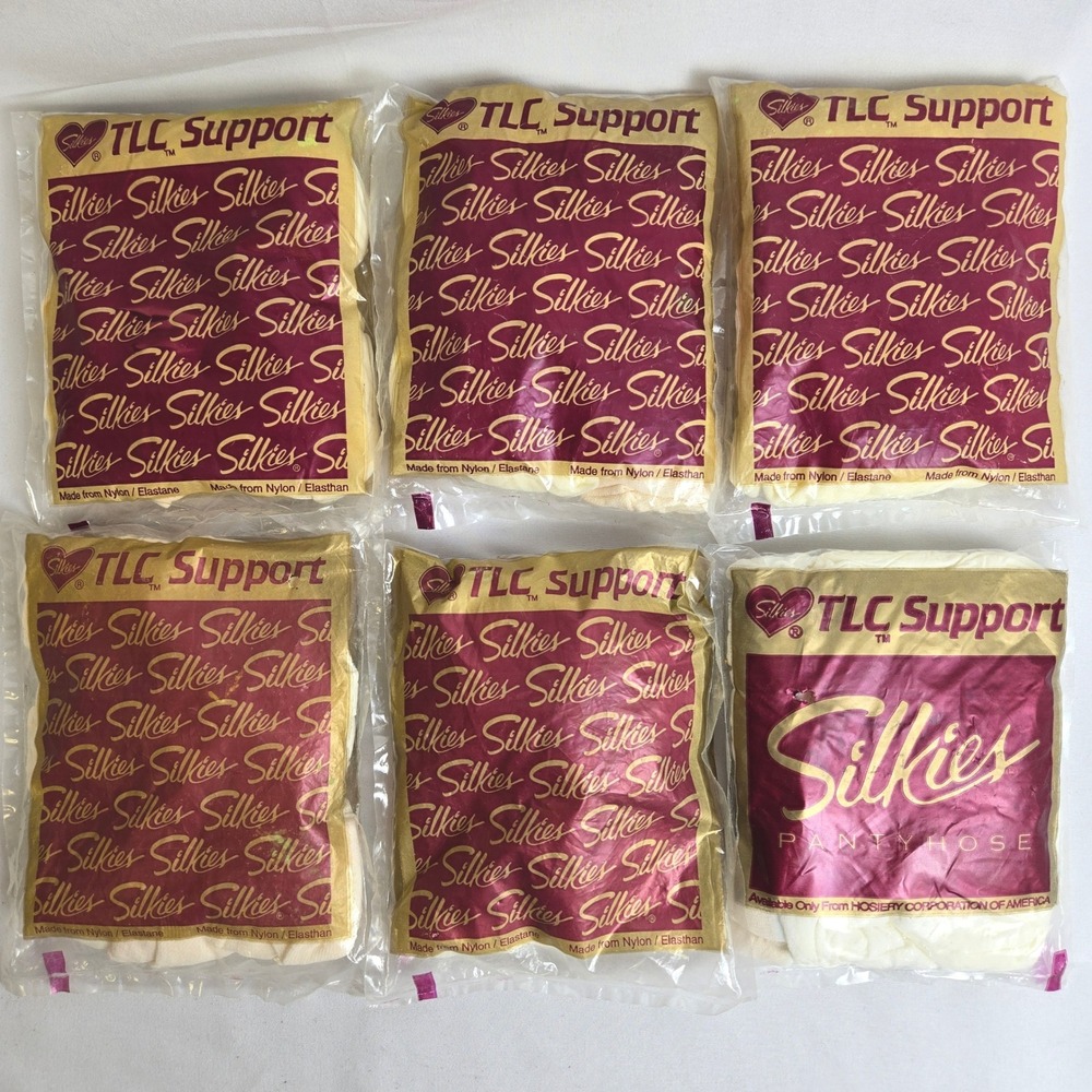 Silkies TLC Support Pantyhose Lot of 6 Vintage, Nylon Spandex, White Large, New